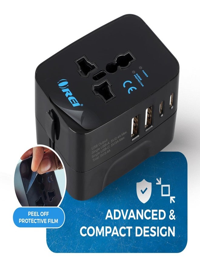 OREI 5 in 1 Universal Travel Adapter with Type C - International Travel Adapter - 2X USB-A and 2X USB-C (3.4A) - Universal Socket for USA, UK, Europe & More - CE, FCC Certified - 4 Pack - Image 3